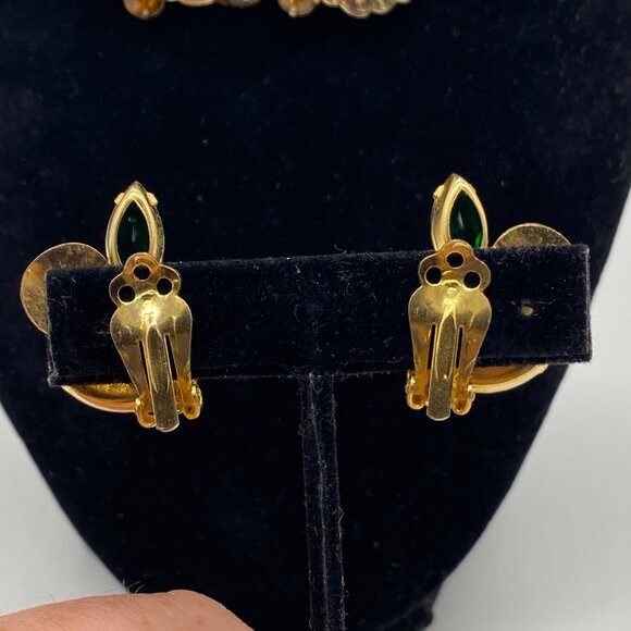 Juliana D&E Fall Watermelon Rhinestone Brooch Scalloped Lea Earrings Set - Picture 8 of 13